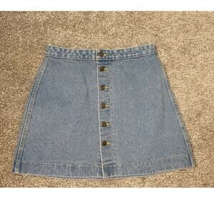 American Apparel Women's Western Cowgirl Denim Button Front Skirt Light Wash L